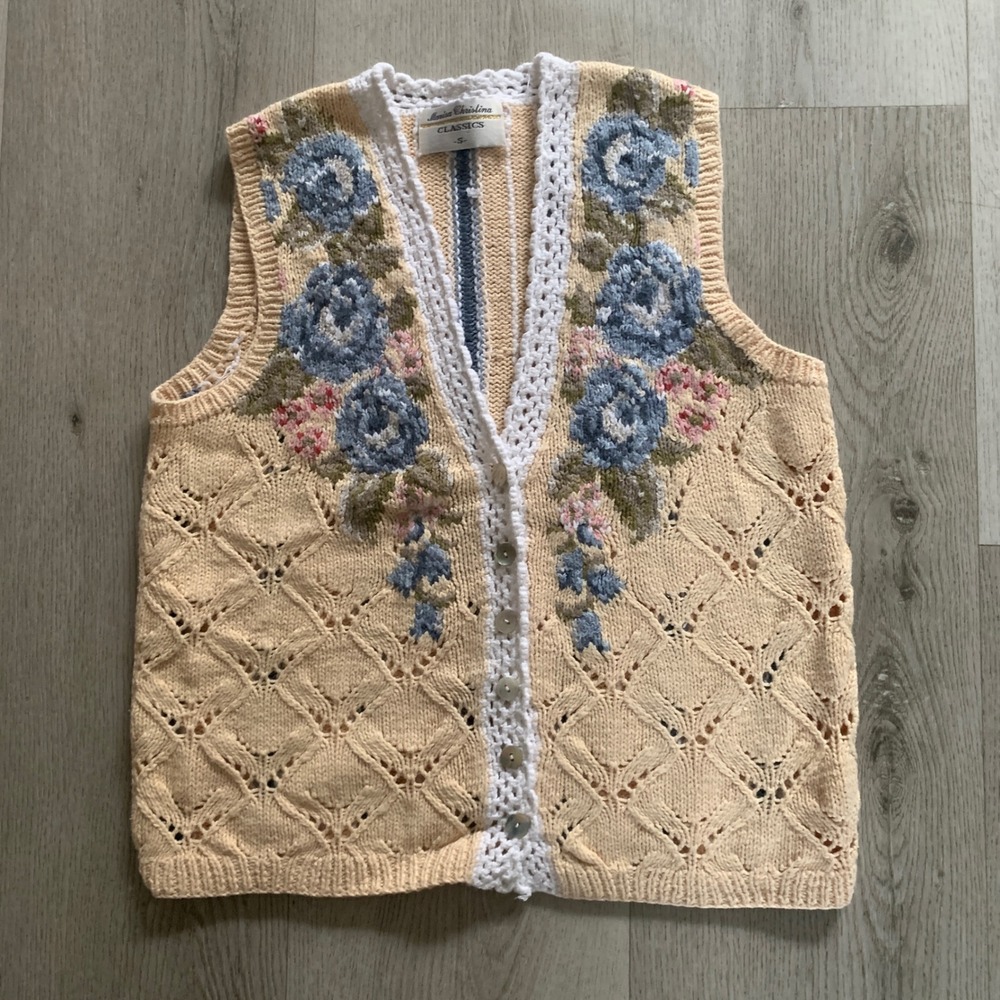 Marisa Christina classics y2k boho cottagecore floral vest cardigan S granny